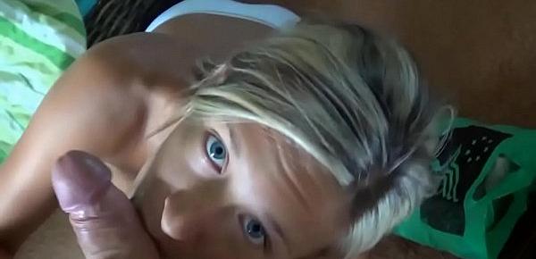  cumshot on pretty face with blue eyes